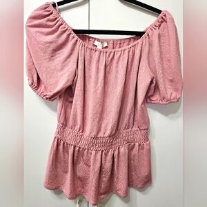 LC Lauren ConRad off shoulder shirt Pink W/Silver Metallic Stripes Size XS Woman